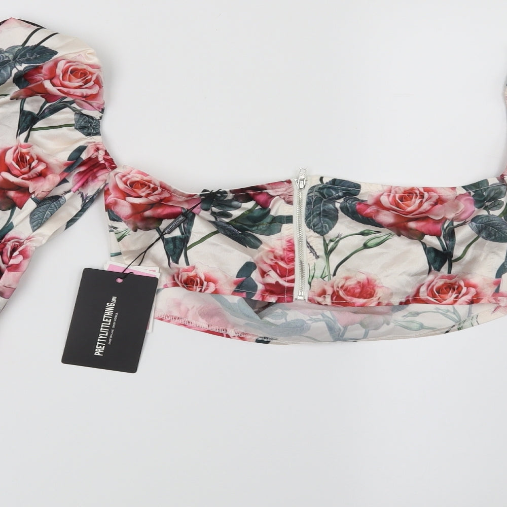 PRETTYLITTLETHING Womens Pink Floral  Cropped Blouse Size 8