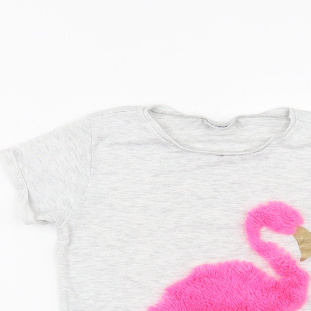 Matalan Girls Grey   Basic T-Shirt Size 7 Years  - Flamingo