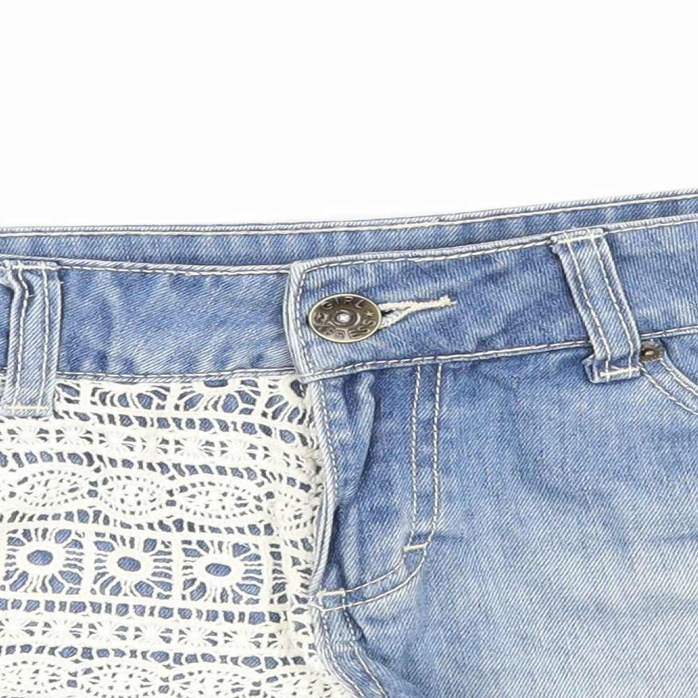 Girls Xpress Womens Blue  Denim Hot Pants Shorts Size 10 - Crochet detail