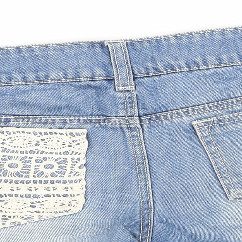 Girls Xpress Womens Blue  Denim Hot Pants Shorts Size 10 - Crochet detail