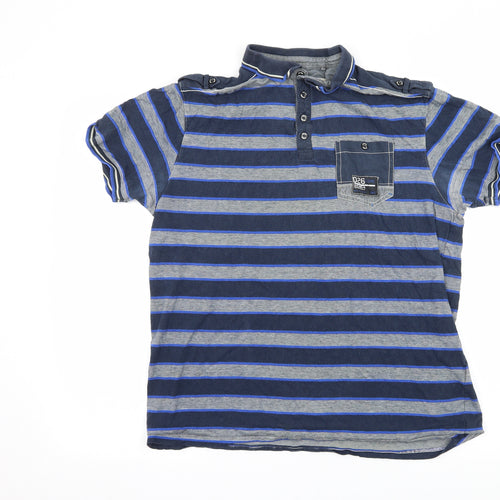 Cedar Wood State Mens Blue Striped Jersey  Polo Size L