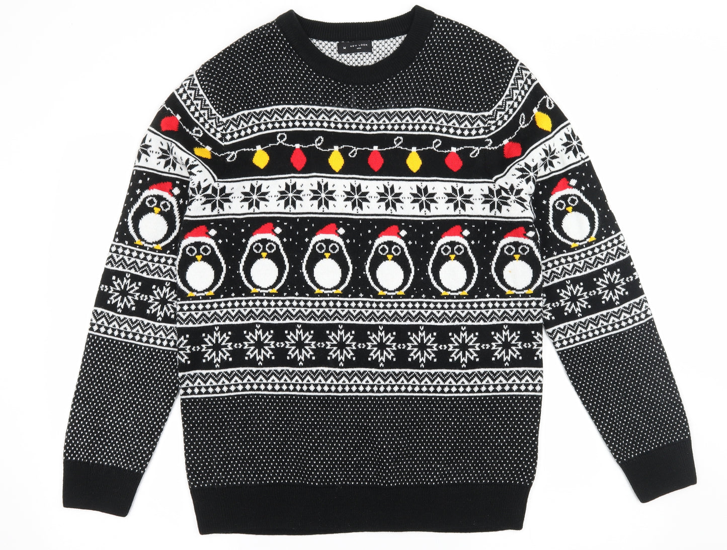 New Look Mens Black  Knit Pullover Jumper Size M  - Christmas Penguin