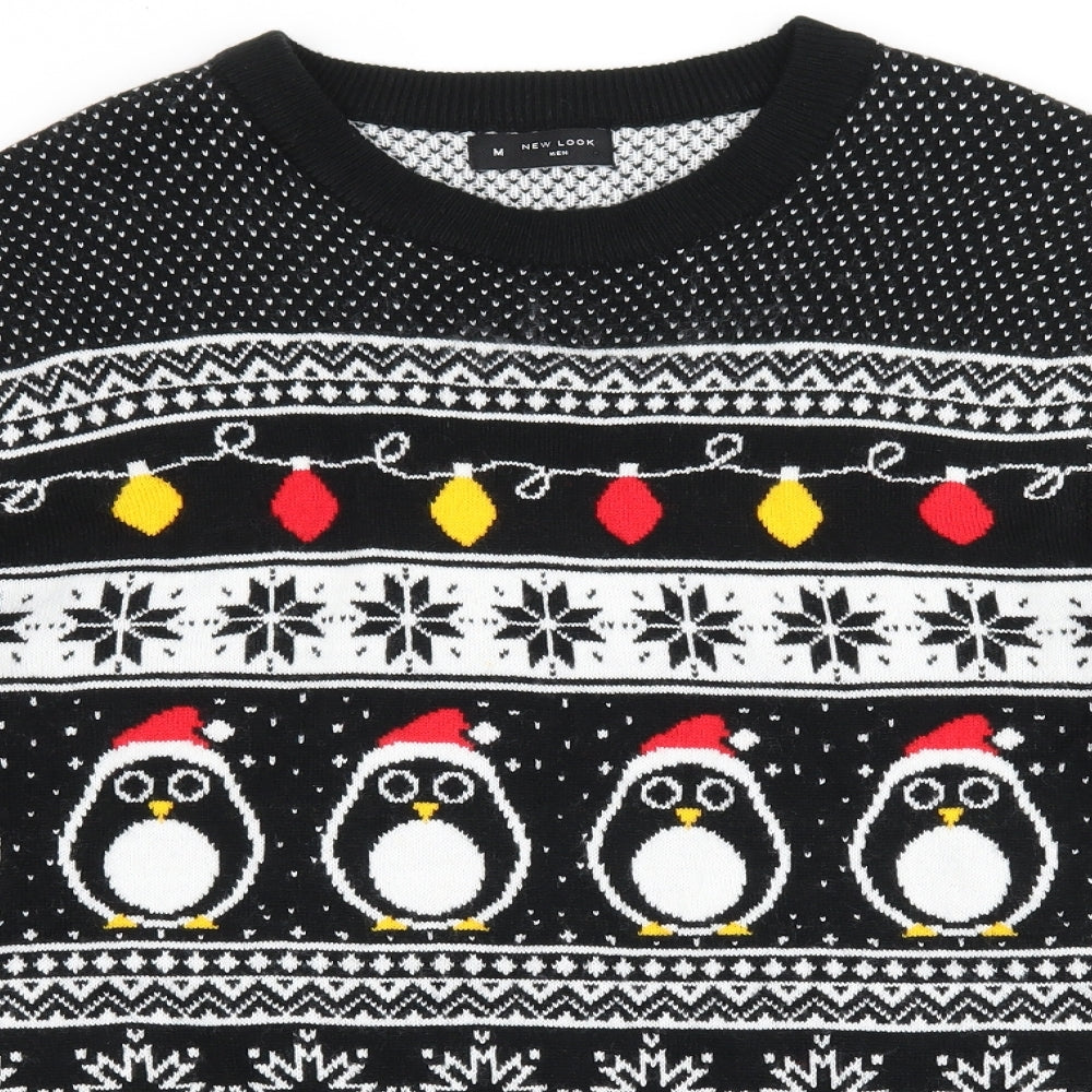 New Look Mens Black  Knit Pullover Jumper Size M  - Christmas Penguin