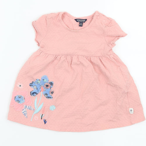 Maine Girls Pink Floral Jersey T-Shirt Dress  Size 6-9 Months