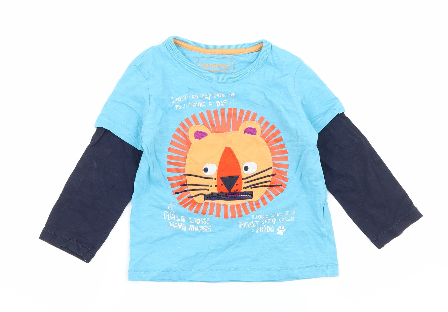 Blue Zoo Boys Blue  Jersey Basic T-Shirt Size 2-3 Years  - Lion