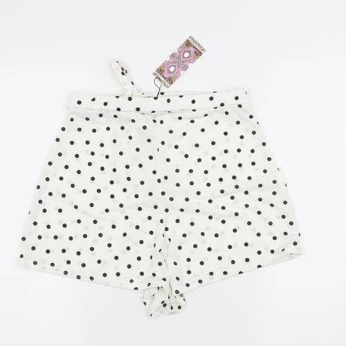 Boohoo Womens White Polka Dot Jersey Hot Pants Shorts Size 28 in