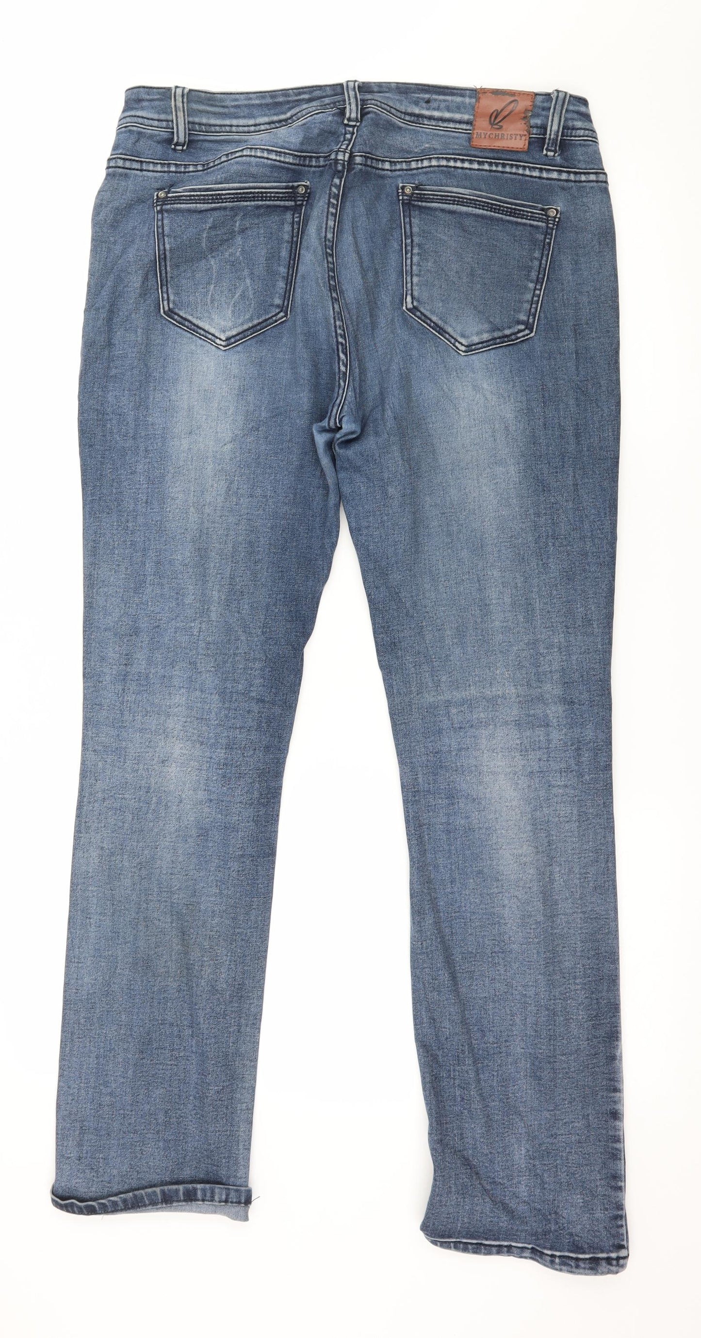 MYCHRISTY Womens Blue  Denim Straight Jeans Size 14 L29 in