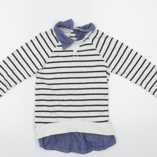 NEXT  Girls White Striped  Pullover Jumper Size 6 Years