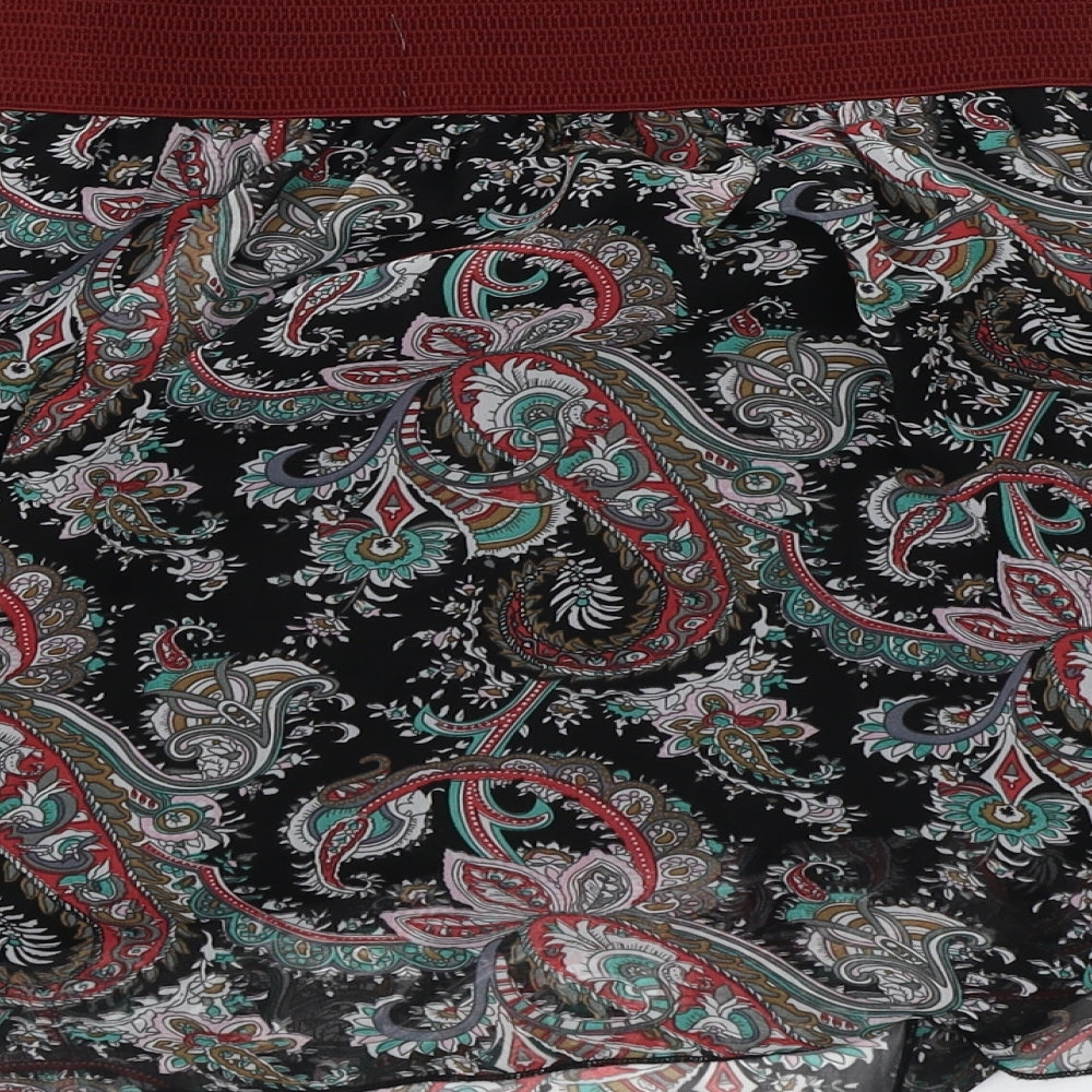 Select  Womens Black Floral  A-Line Skirt Size 14