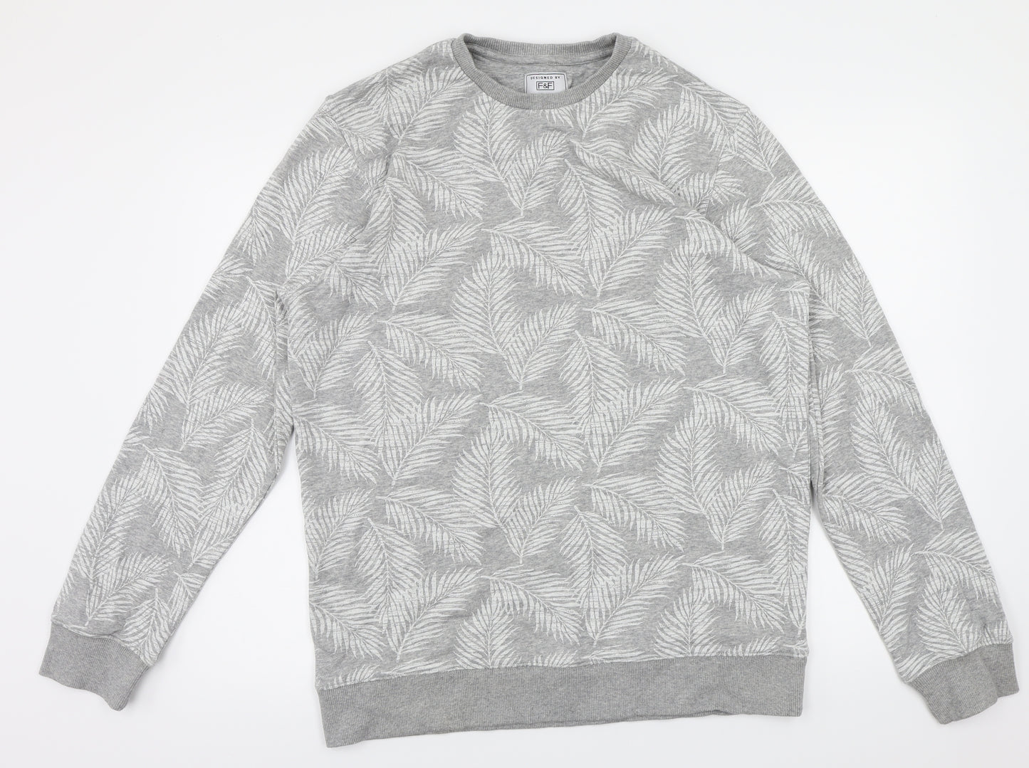 F&F  Womens Grey Floral  Pullover Jumper Size L