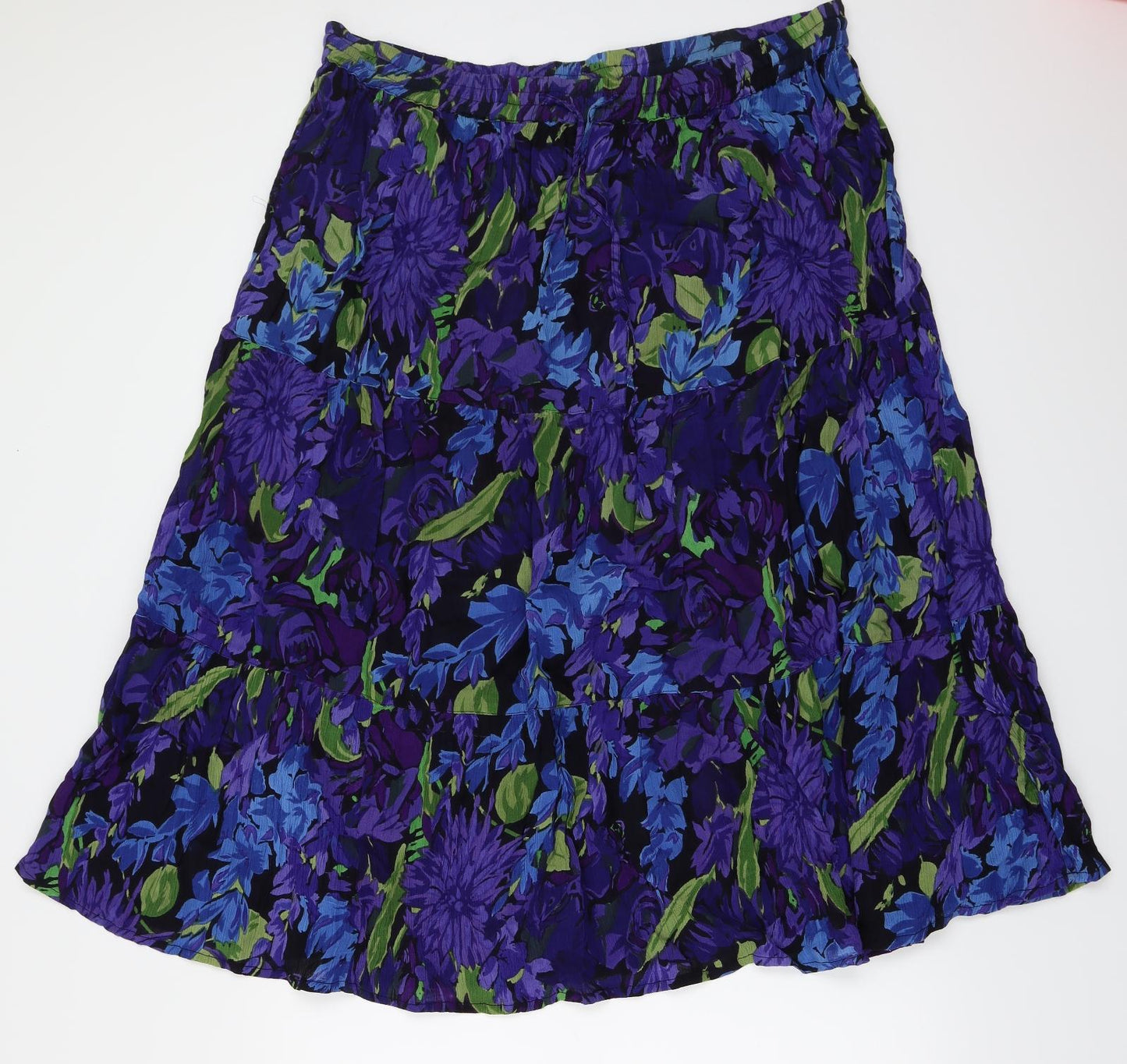 akal Womens Blue Floral  A-Line Skirt Size 36 in