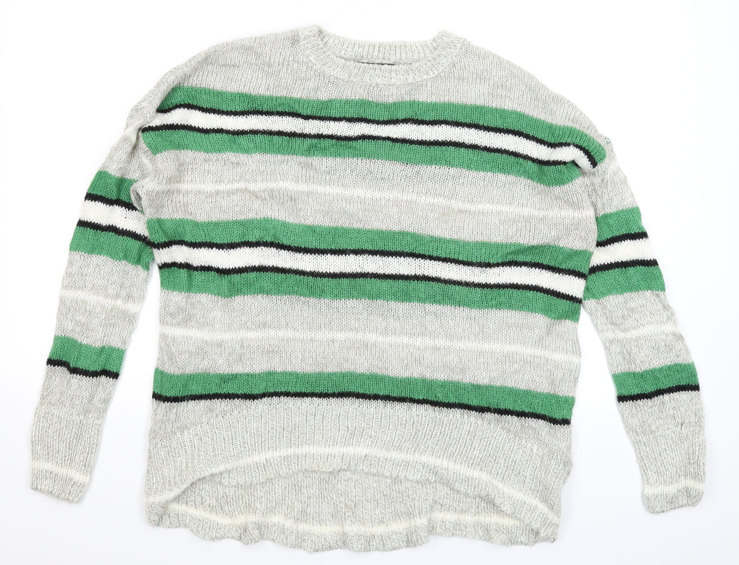 New Look Womens Grey Striped Knit Pullover Jumper Size M