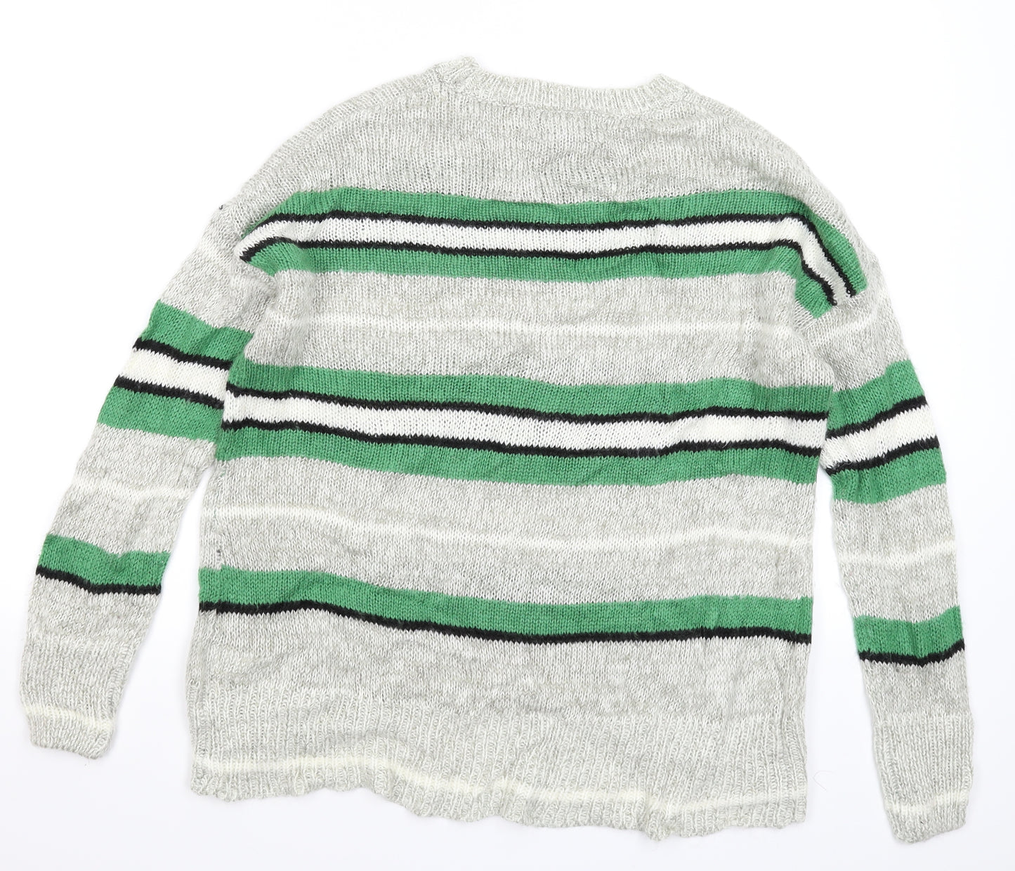 New Look Womens Grey Striped Knit Pullover Jumper Size M