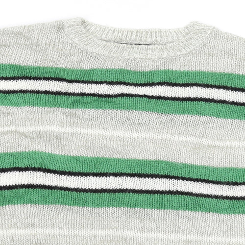 New Look Womens Grey Striped Knit Pullover Jumper Size M