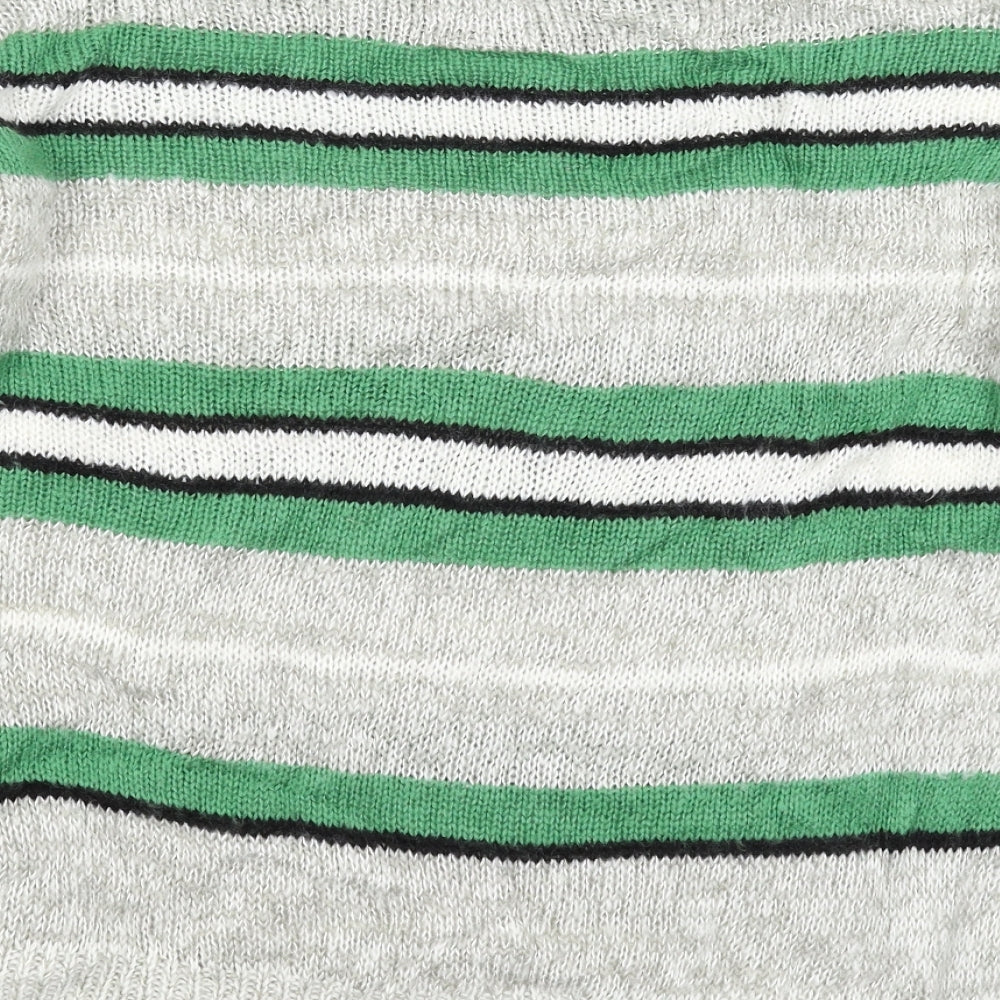New Look Womens Grey Striped Knit Pullover Jumper Size M