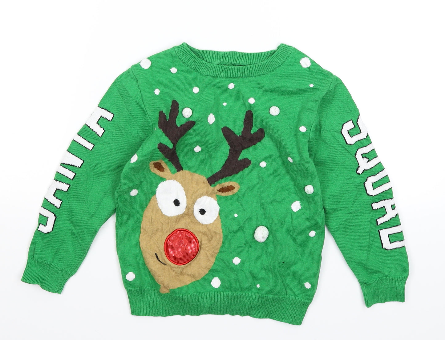 Primark Boys Green  Knit Pullover Jumper Size 5-6 Years  - Christmas