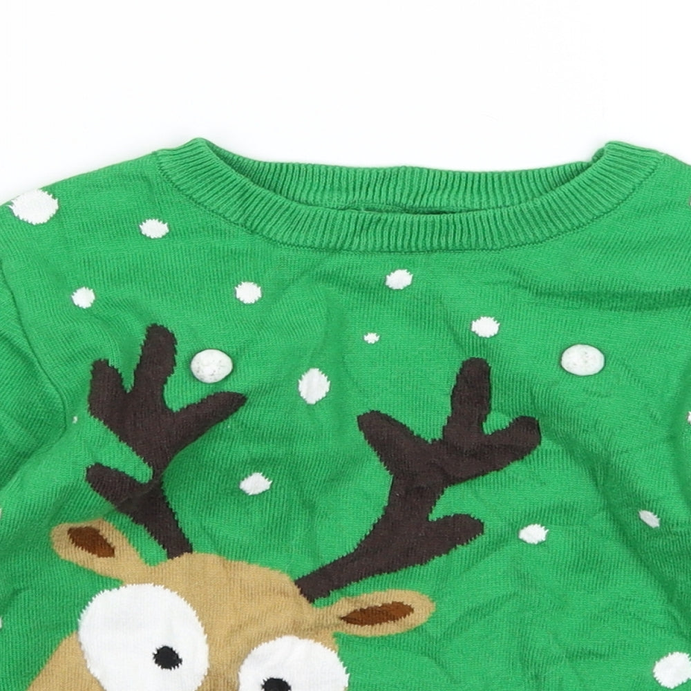 Primark Boys Green  Knit Pullover Jumper Size 5-6 Years  - Christmas
