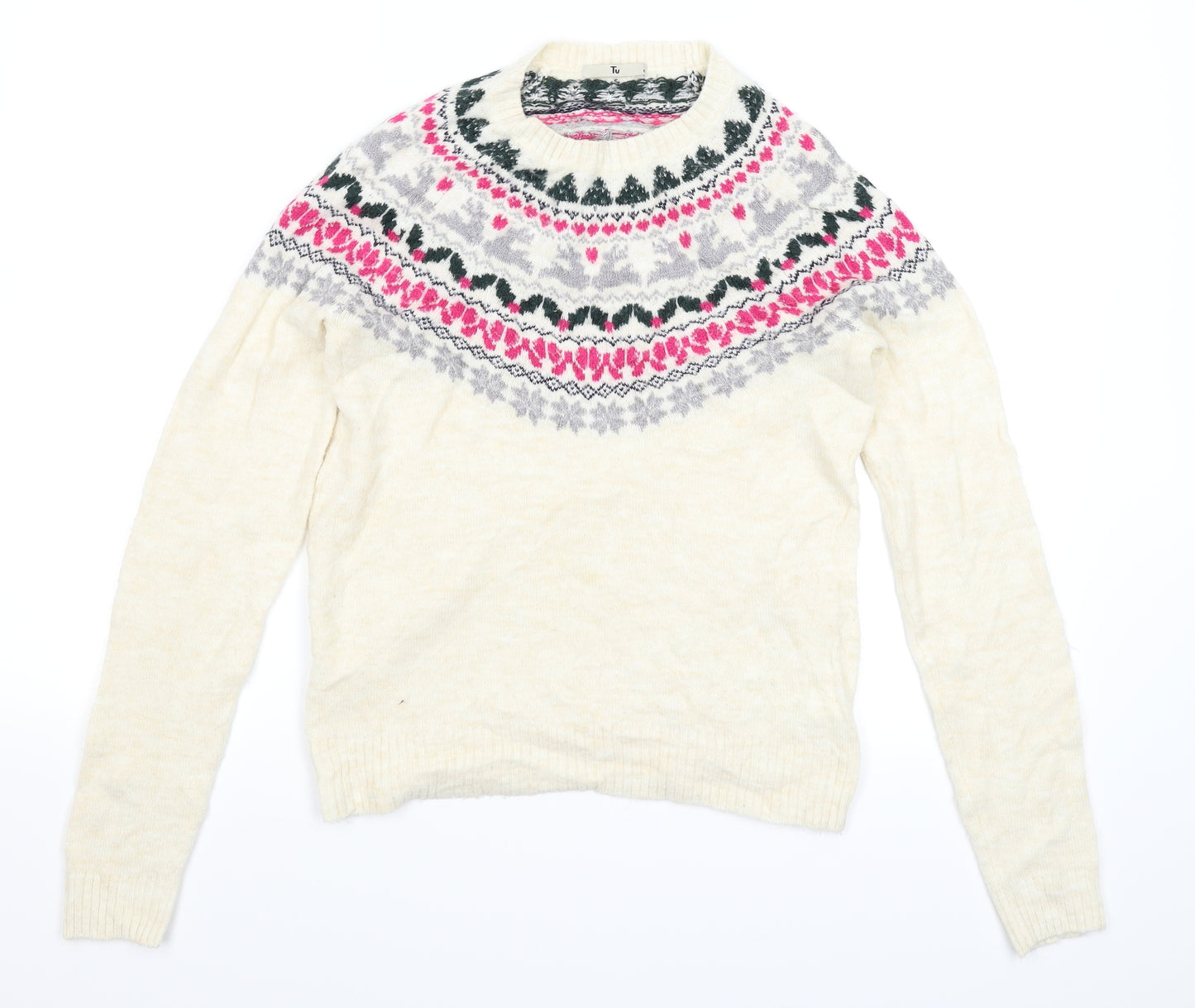 TU Womens Beige Geometric Knit Pullover Jumper Size 8