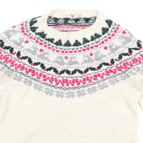 TU Womens Beige Geometric Knit Pullover Jumper Size 8