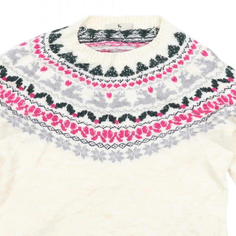 TU Womens Beige Geometric Knit Pullover Jumper Size 8