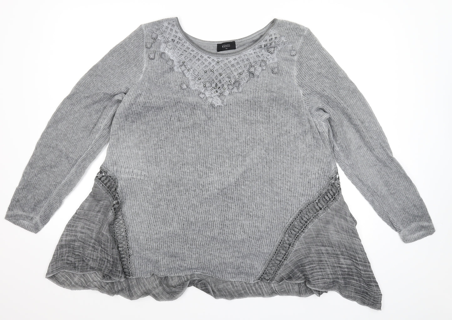 Klass Womens Grey  Knit Pullover Jumper Size 2XL