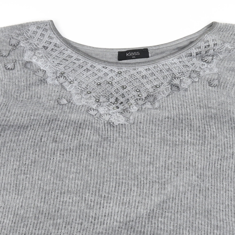 Klass Womens Grey  Knit Pullover Jumper Size 2XL