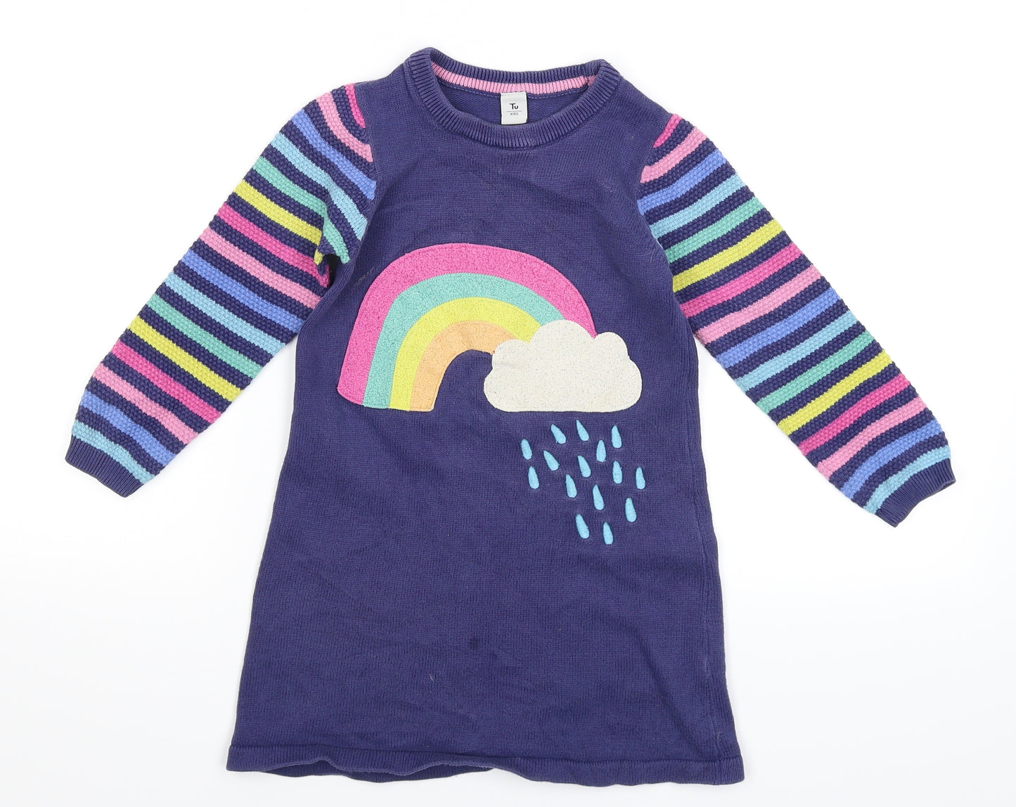TU Girls Multicoloured Striped Knit Jumper Dress  Size 4-5 Years
