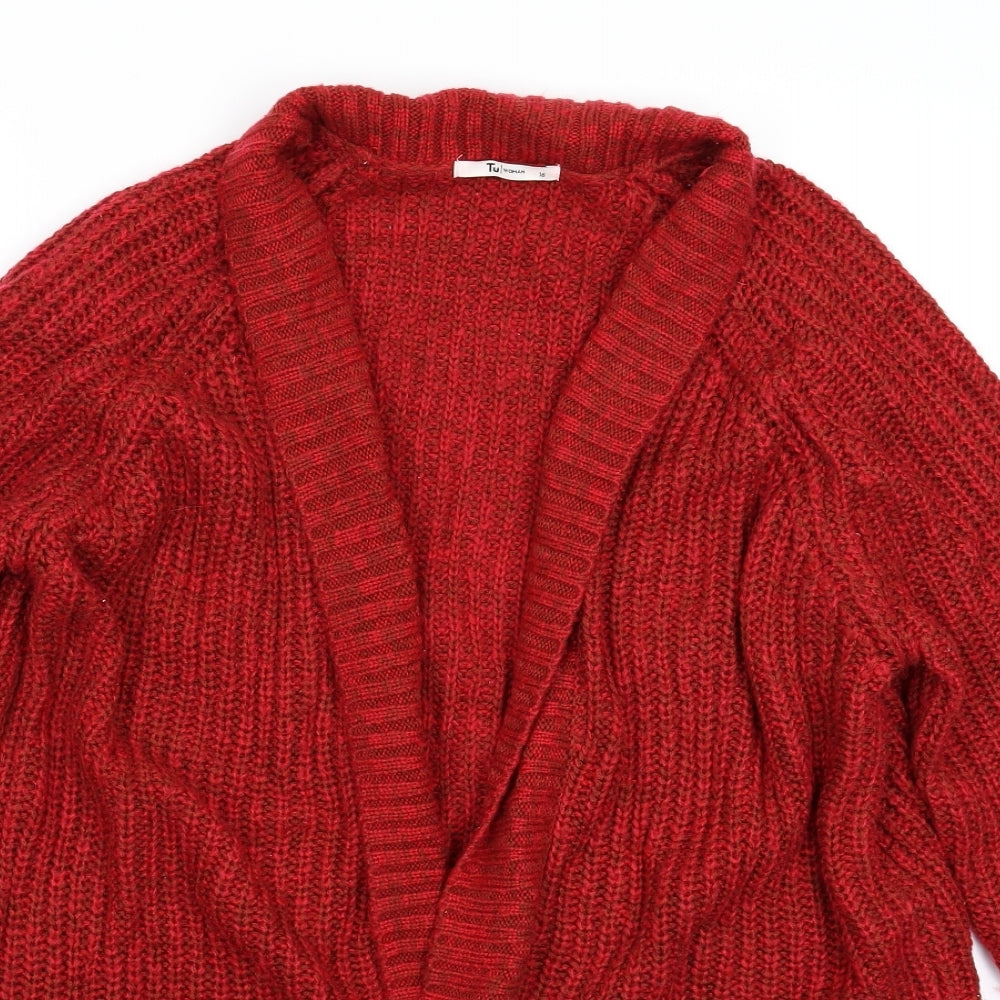 TU Womens Red  Knit Cardigan Jumper Size 16