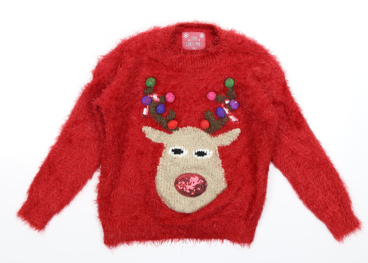 F&F Girls Red   Pullover Jumper Size 8-9 Years  - Christmas