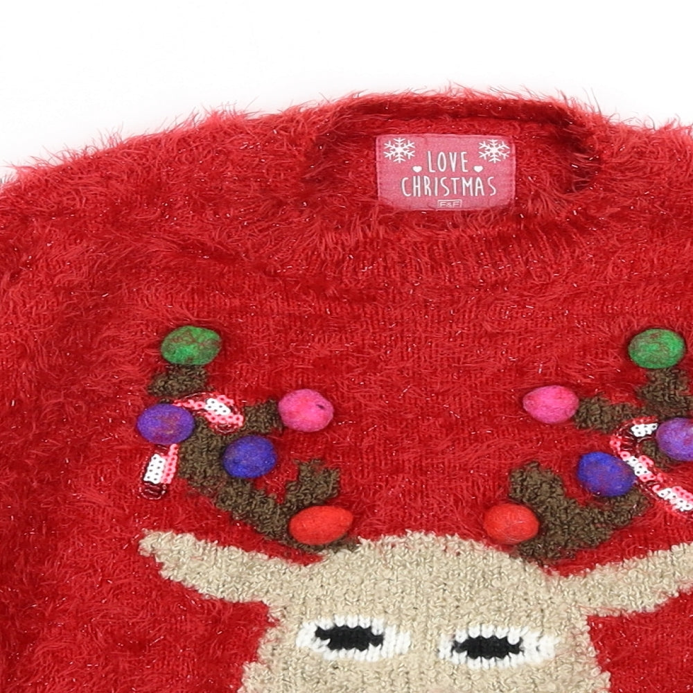 F&F Girls Red   Pullover Jumper Size 8-9 Years  - Christmas