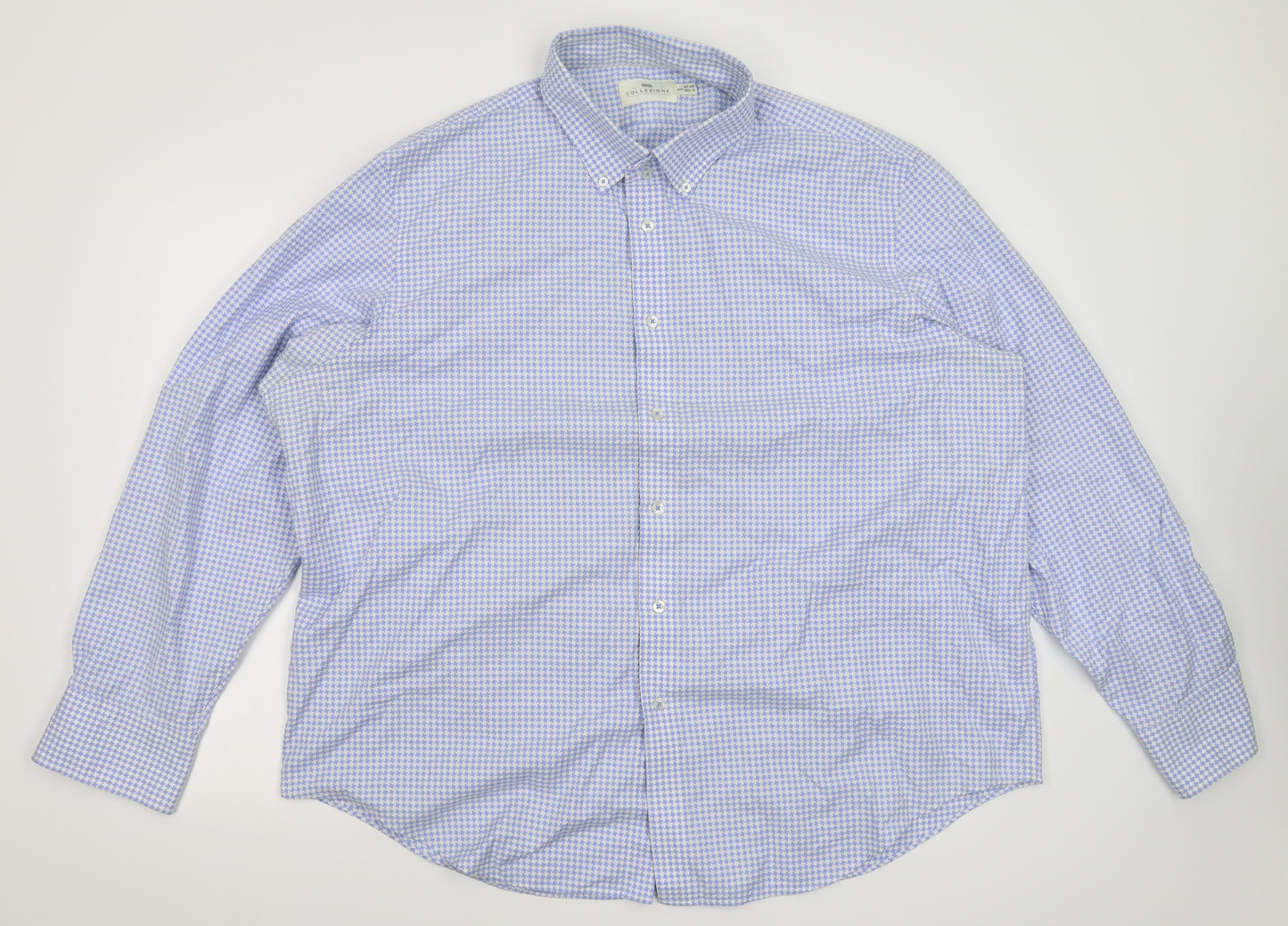 Marks and Spencer Mens Blue Houndstooth   Dress Shirt Size 19