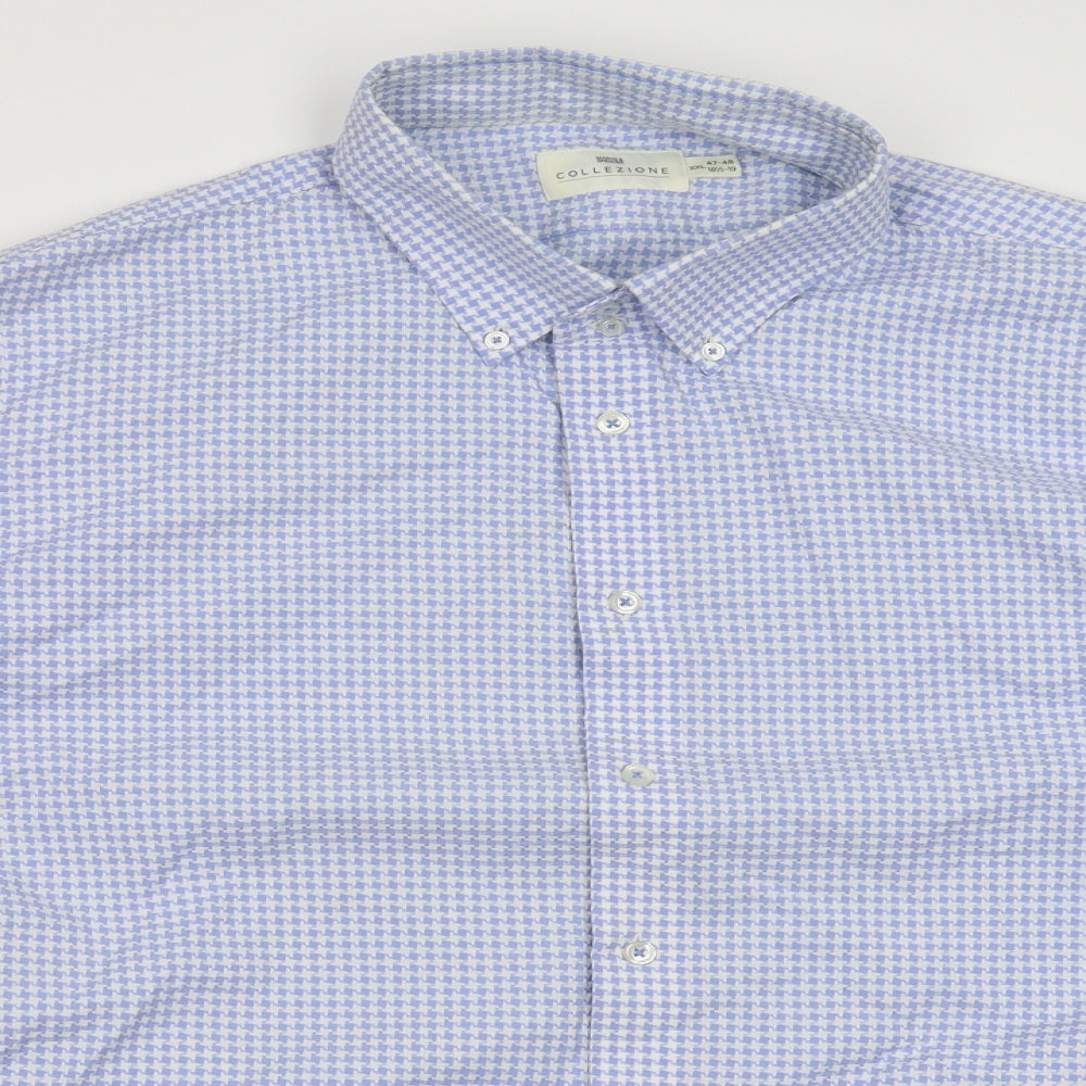 Marks and Spencer Mens Blue Houndstooth   Dress Shirt Size 19