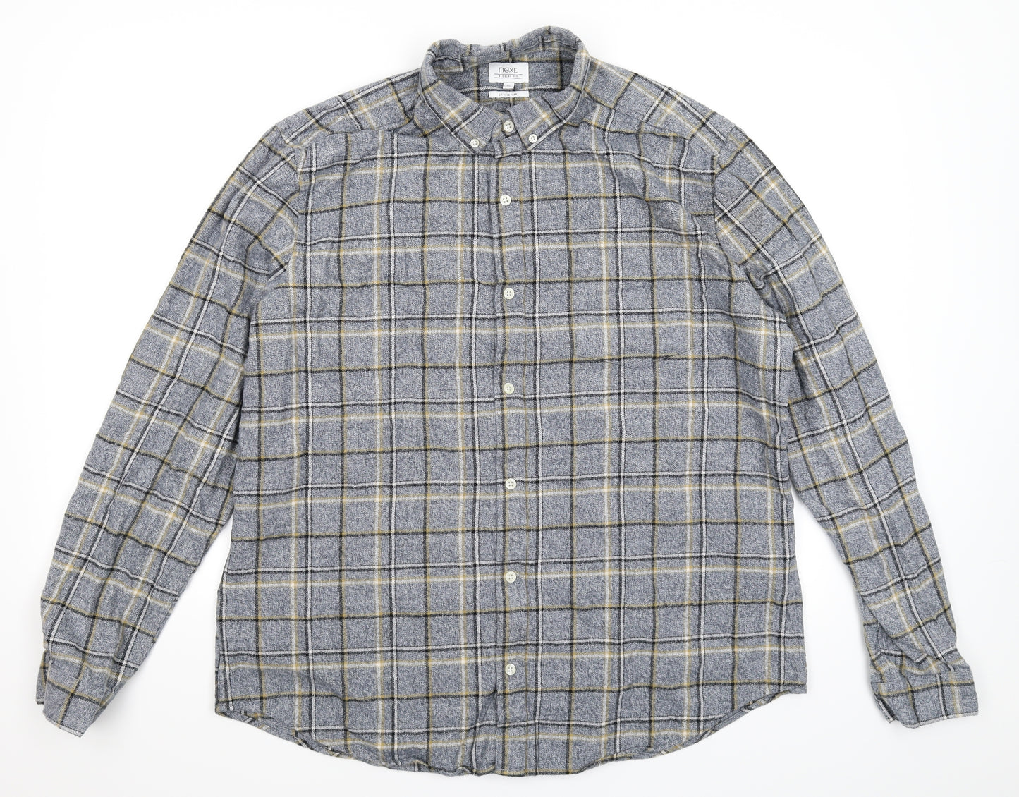 NEXT Mens Grey Check   Button-Up Size XL