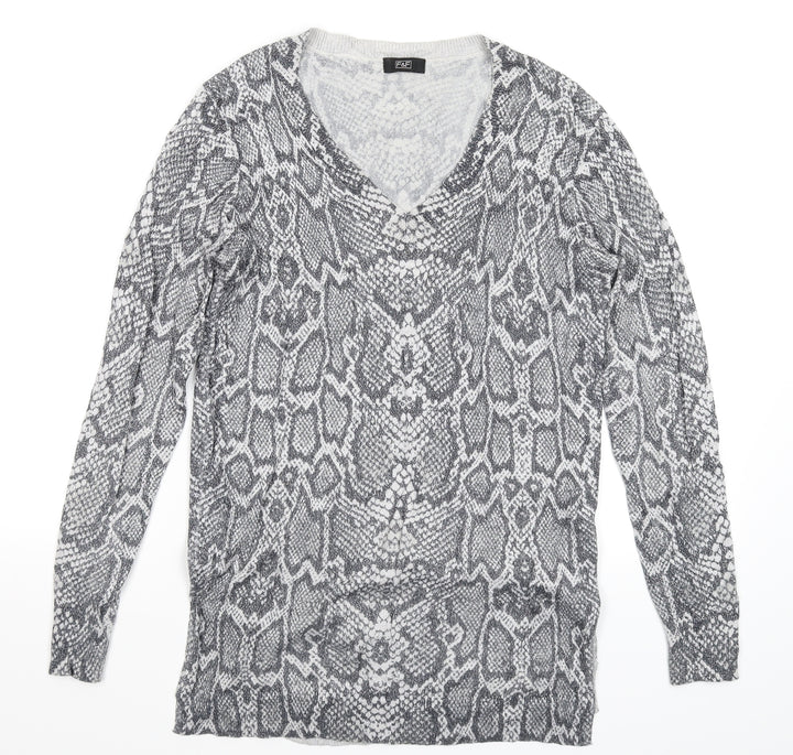 F&F Womens Silver Animal Print Knit Pullover Jumper Size 10