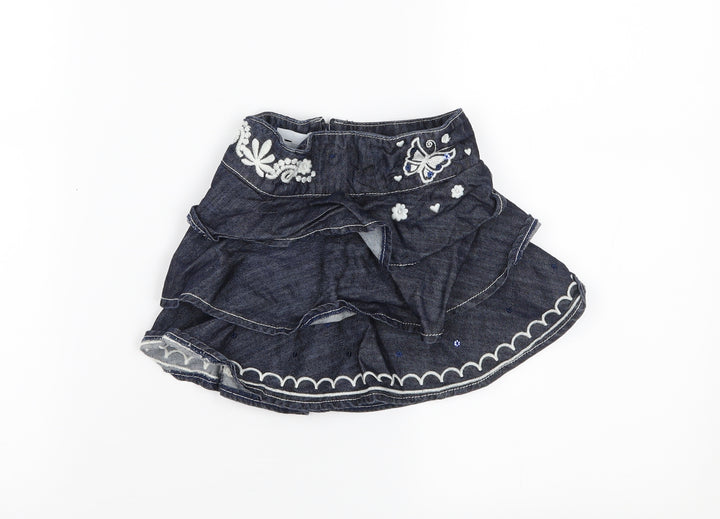 Autograph Girls Blue Floral Denim Pleated Skirt Size 12-18 Months