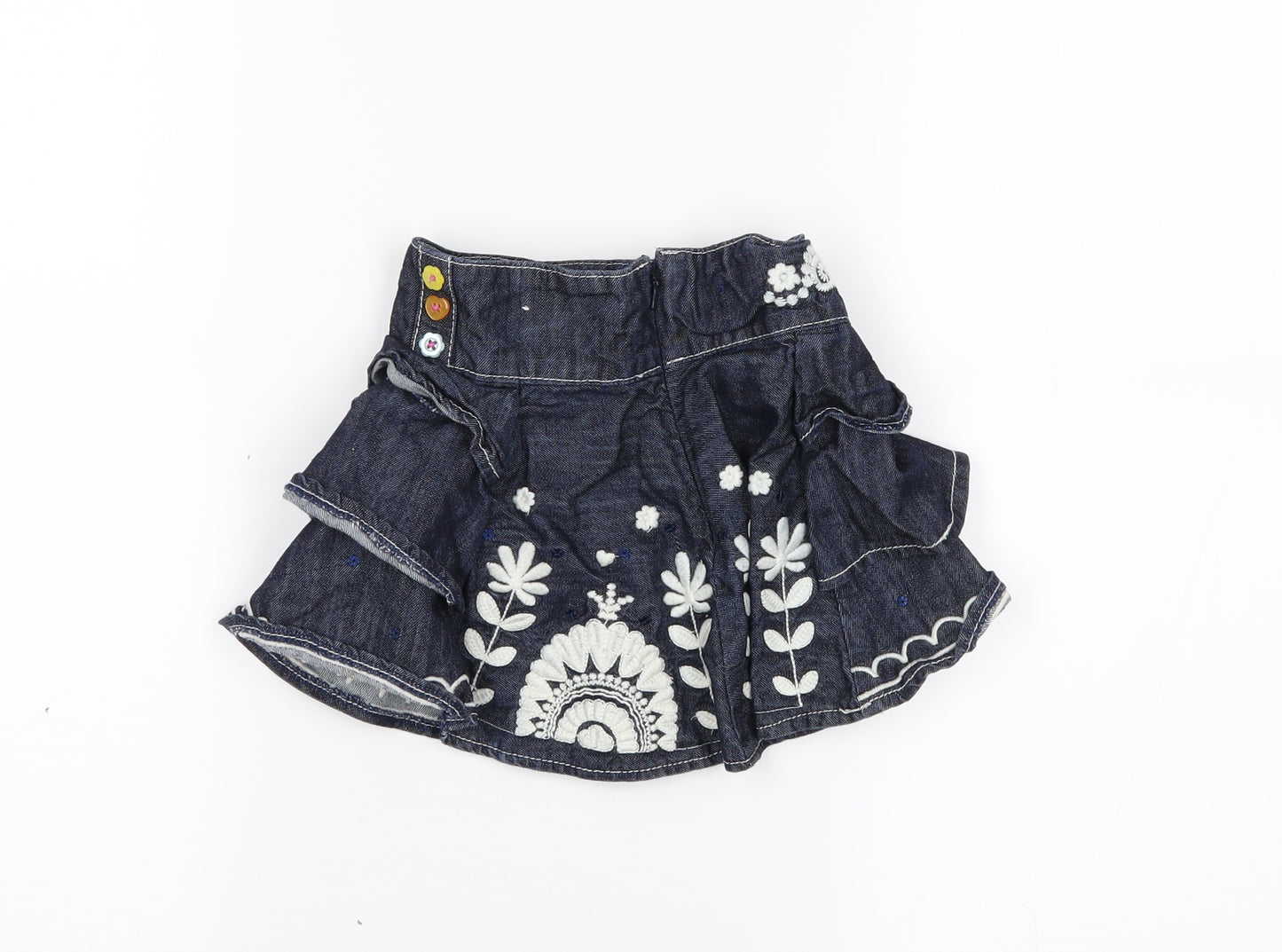 Autograph Girls Blue Floral Denim Pleated Skirt Size 12-18 Months