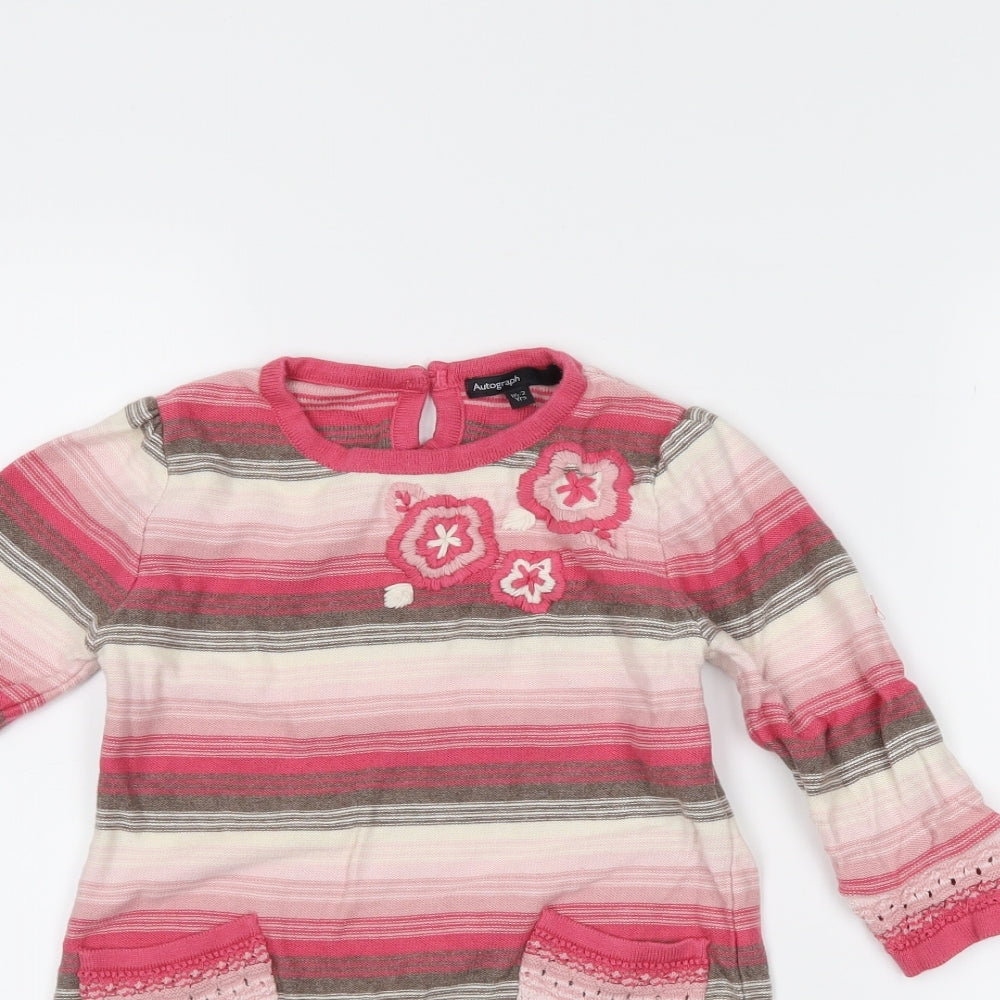 Autograph Girls Pink Spotted  Jumper Dress  Size 18-24 Months