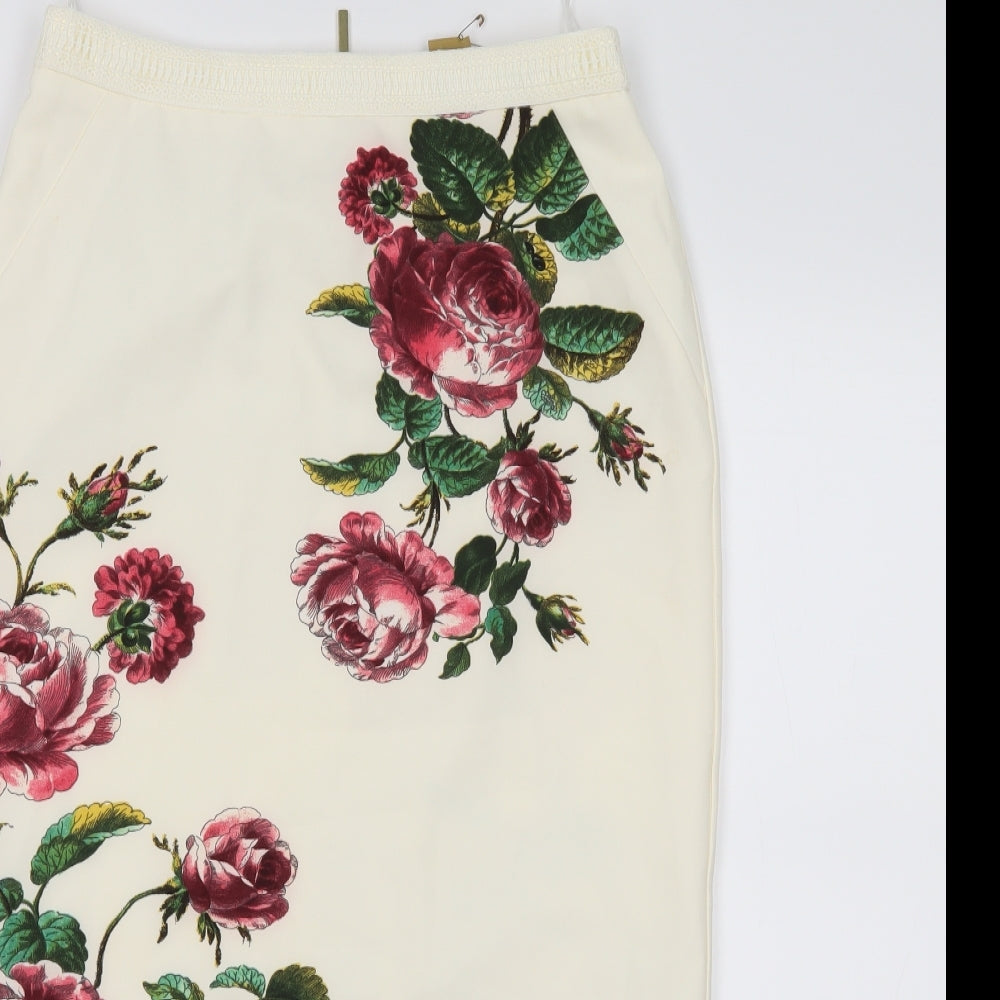 Oasis Womens Ivory Floral  Straight & Pencil Skirt Size 8