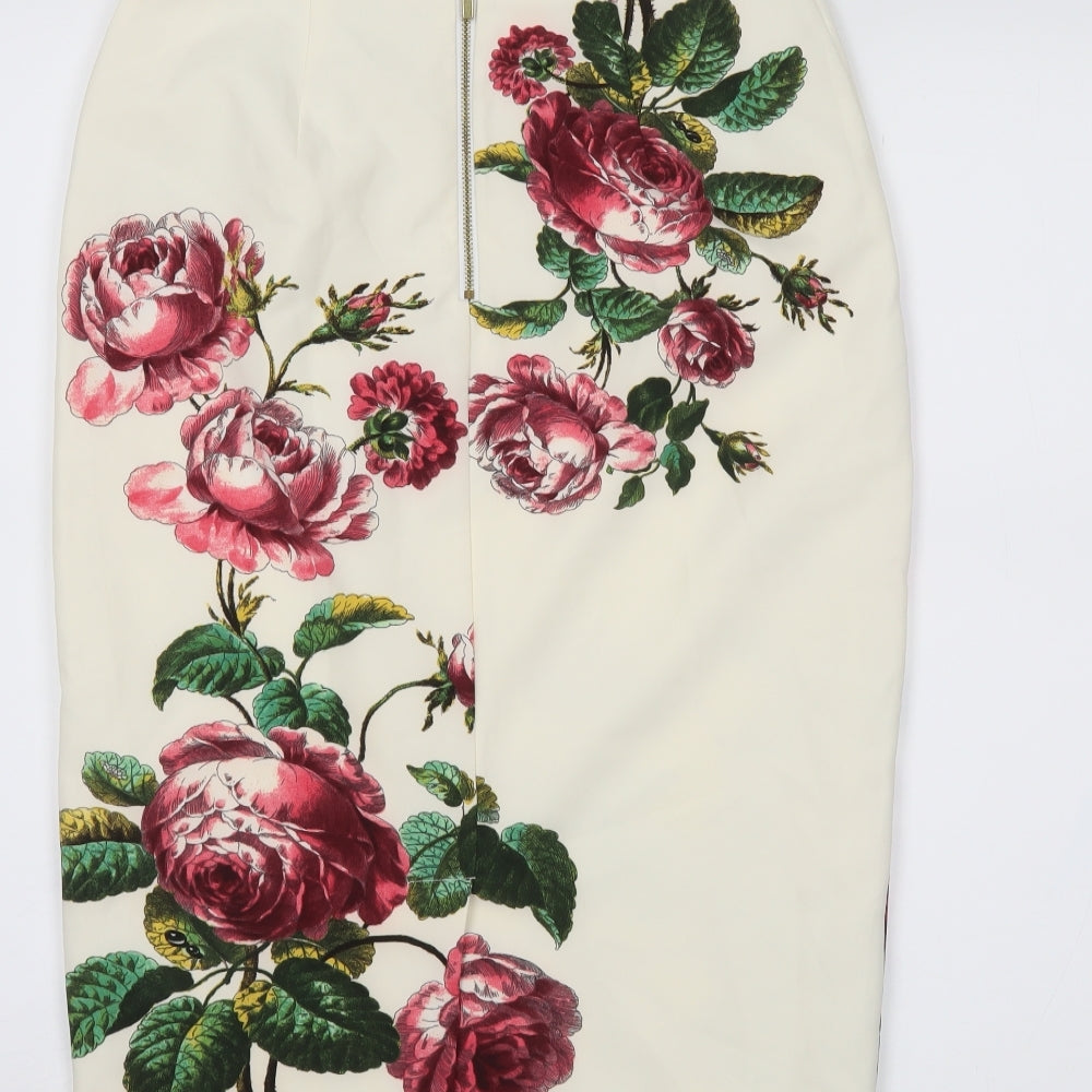 Oasis Womens Ivory Floral  Straight & Pencil Skirt Size 8