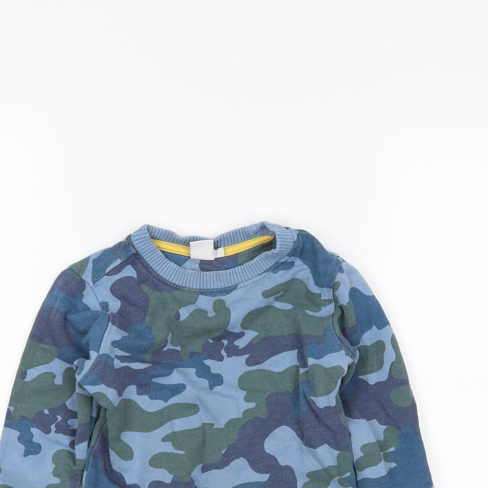 Mini Club Boys Blue Camouflage  Pullover Jumper Size 18-24 Months