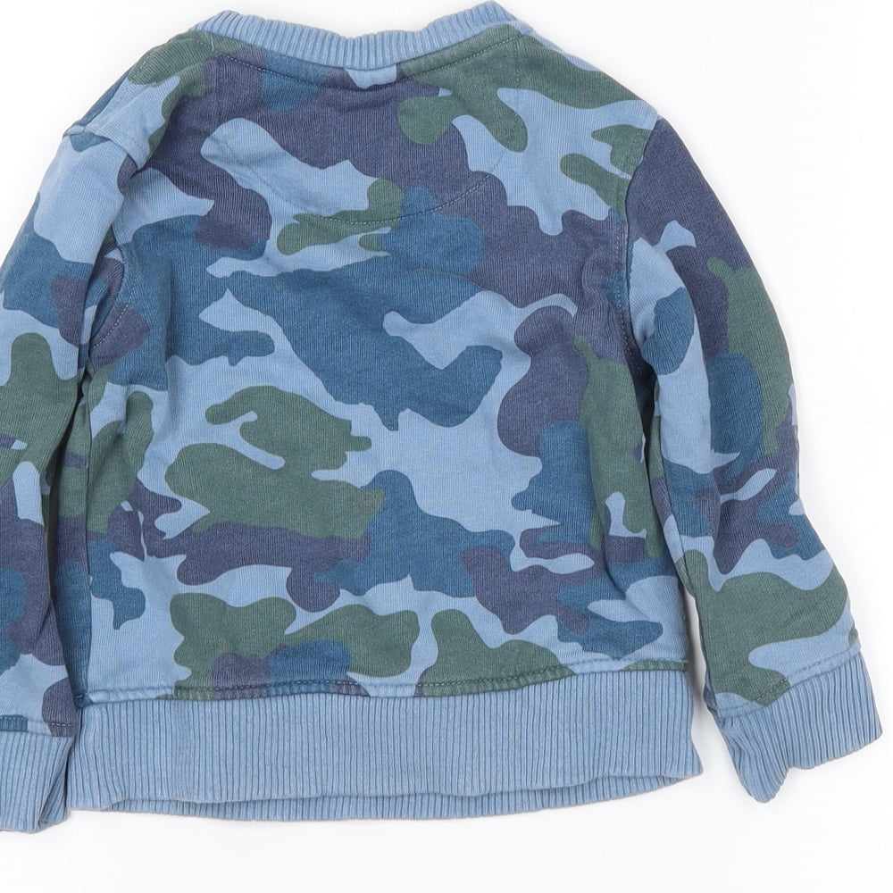 Mini Club Boys Blue Camouflage  Pullover Jumper Size 18-24 Months