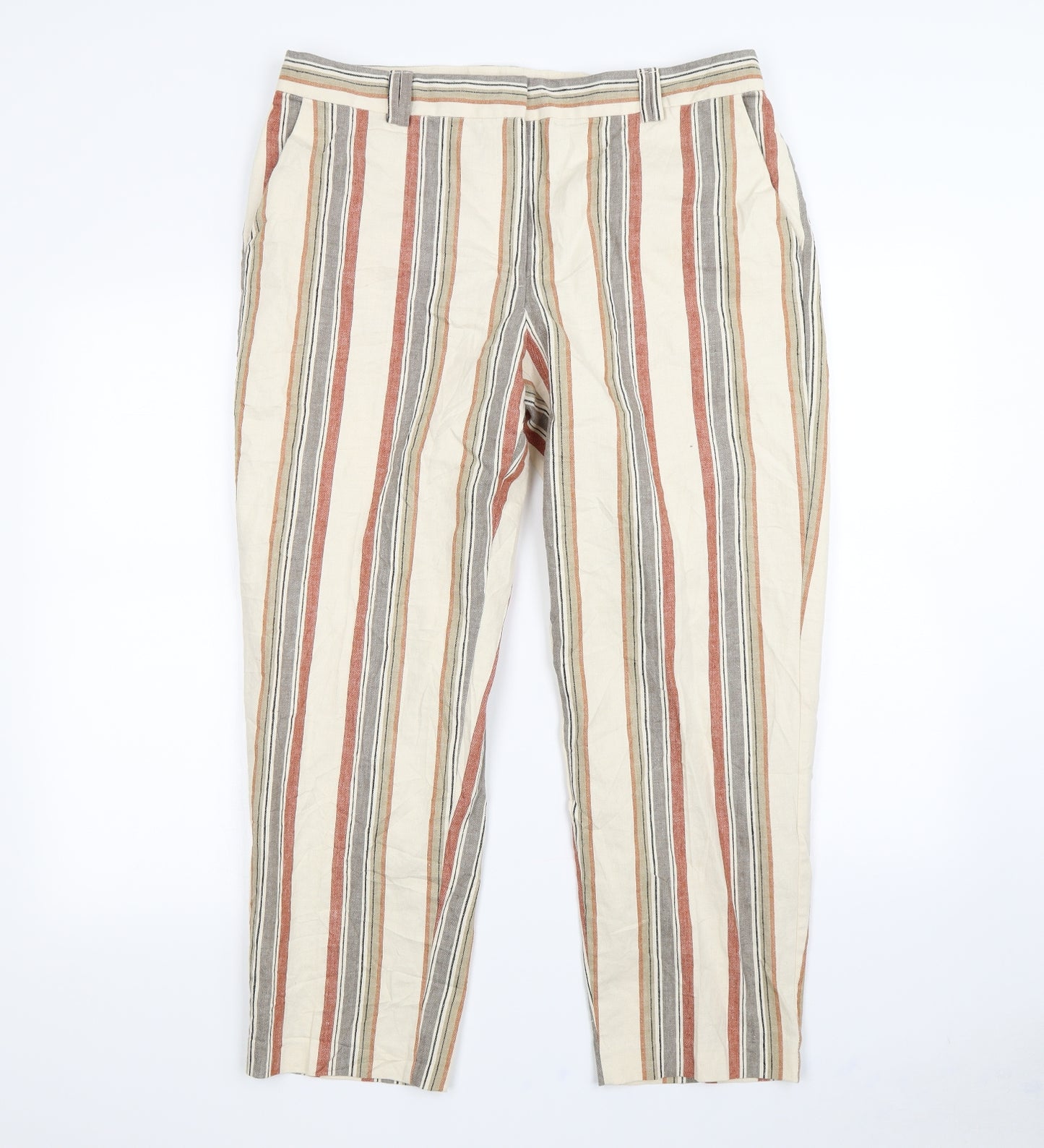 m&S Womens Multicoloured Striped  Dress Pants Trousers Size 16 L30 in