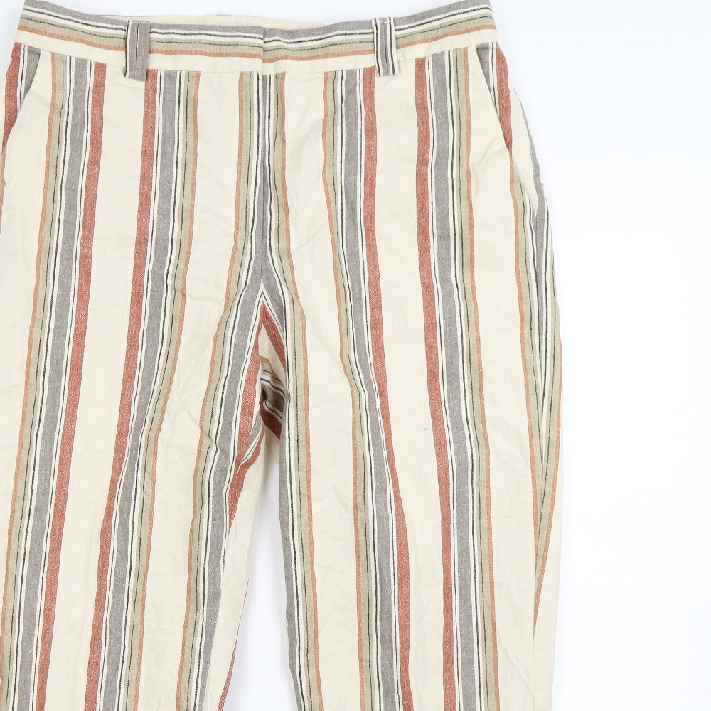 m&S Womens Multicoloured Striped  Dress Pants Trousers Size 16 L30 in