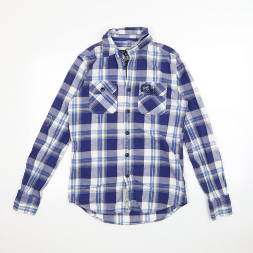 Superdry Mens Blue Plaid   Dress Shirt Size S