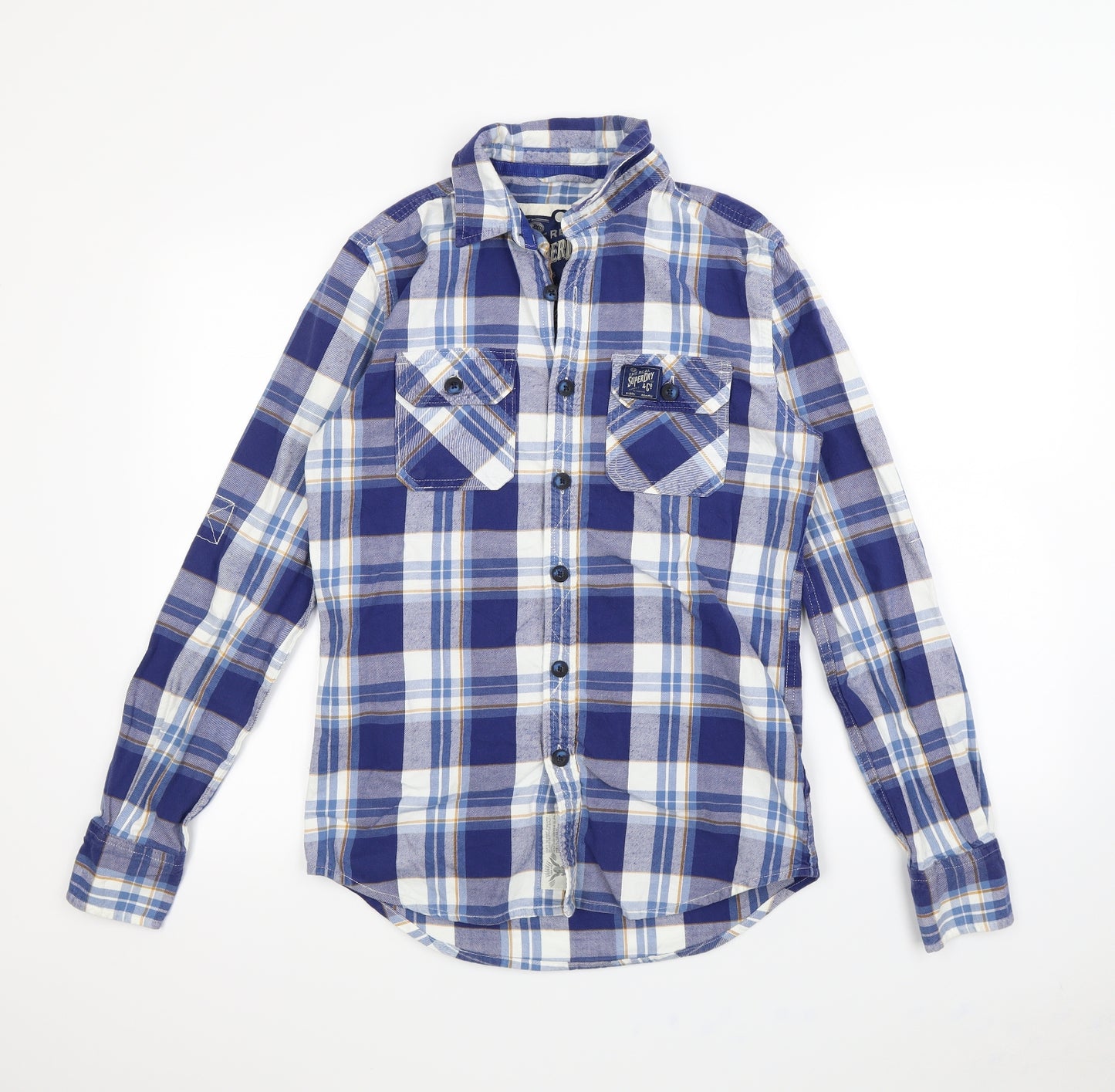 Superdry Mens Blue Plaid   Dress Shirt Size S
