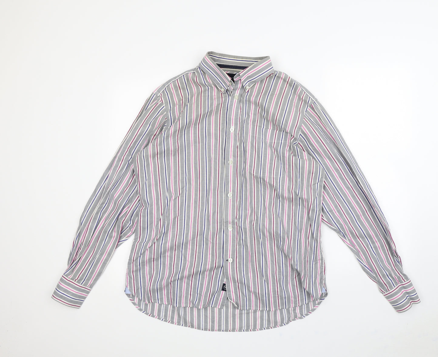 Blue Harbour Mens Grey Striped   Dress Shirt Size L