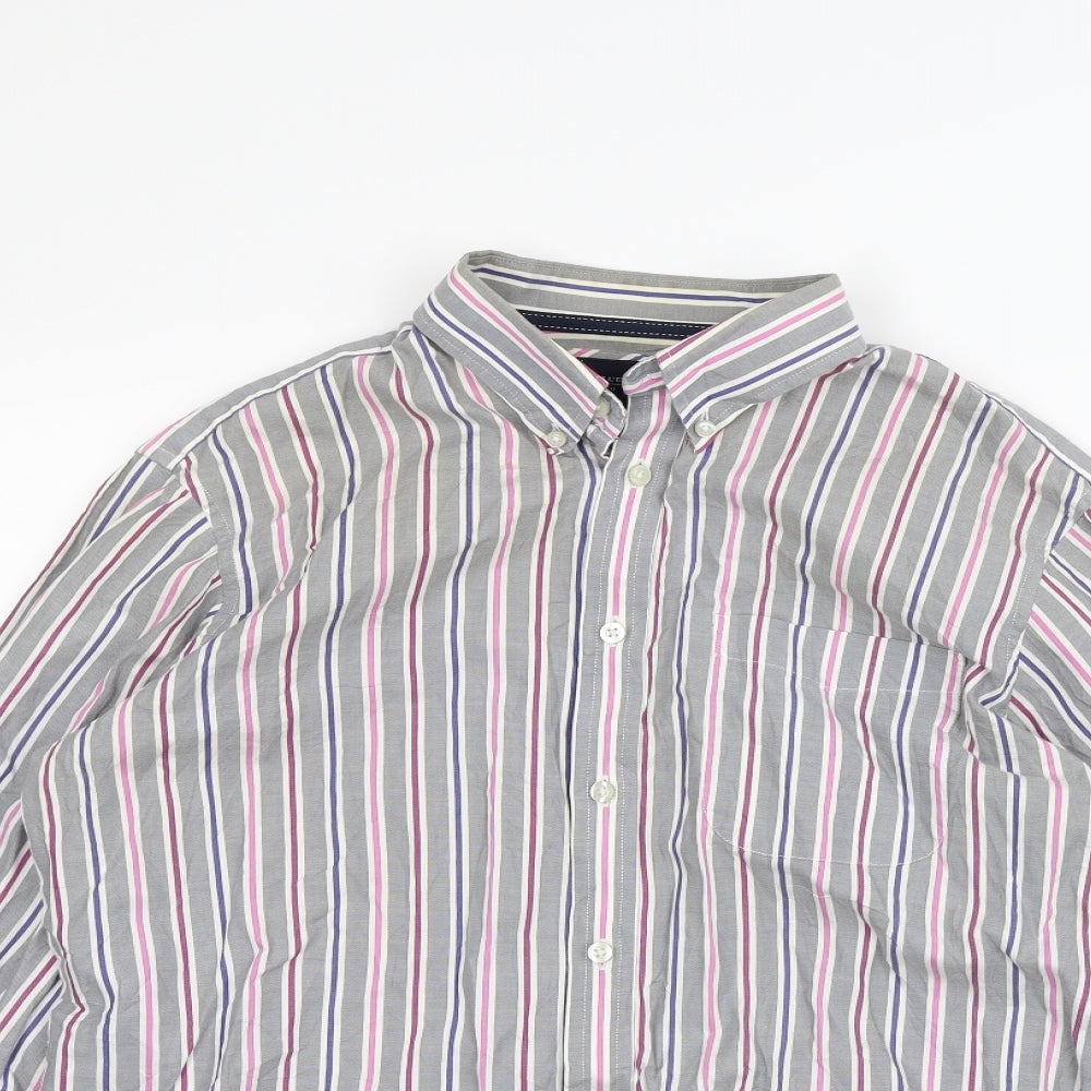Blue Harbour Mens Grey Striped   Dress Shirt Size L