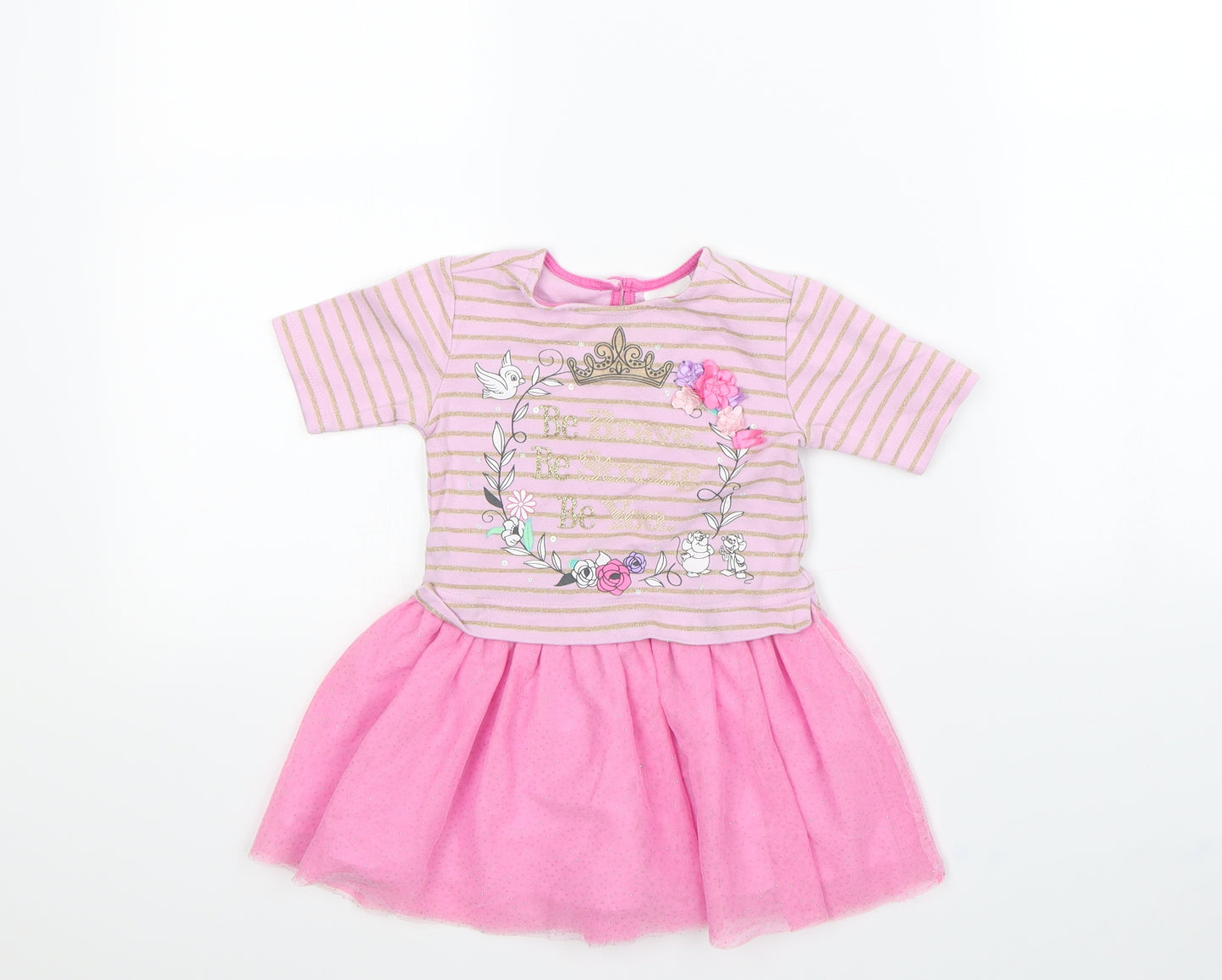 Disney Girls Pink Striped  Fit & Flare  Size 2 Years  - DISNEY