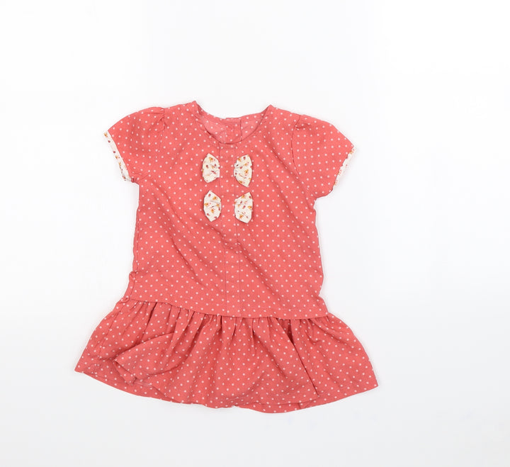 Preworn Girls Pink Spotted  Fit & Flare  Size 12 Months