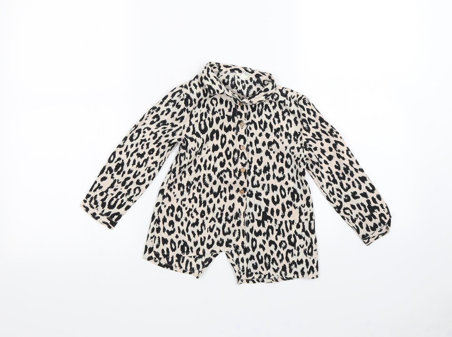River Island Girls Ivory Animal Print  Basic Button-Up Size 24 Months